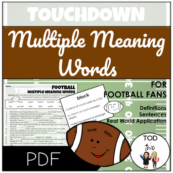 Preview of Football Multiple Meaning Word Activity | Superbowl | HOMONYMS