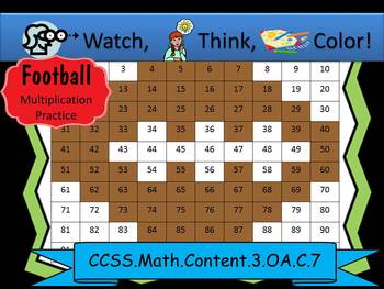 Preview of Football Multiplication Practice - Watch, Think, Color Mystery Pictures