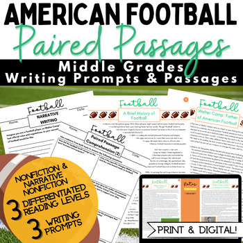 Preview of Football Paired Passages and Writing Prompts - Middle Grades Reading Spiral