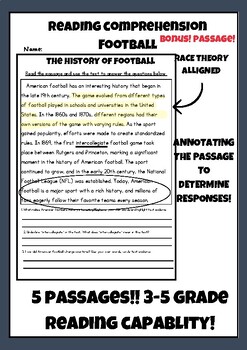 Preview of Football Reading Comprehension Upper Elementary!
