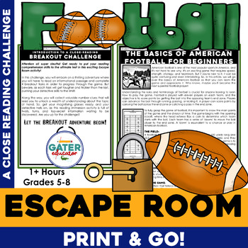 Preview of Football Reading Passage & Activities | Football Escape Room for Super Bowl Fun