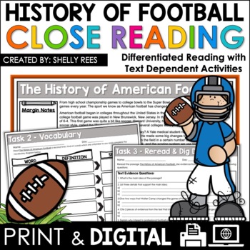 Preview of Football Reading Comprehension Close Reading Activities Fun 