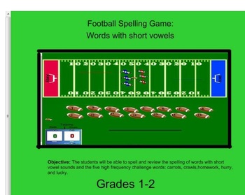Preview of Football Spelling Game for Smartboard words with short vowels