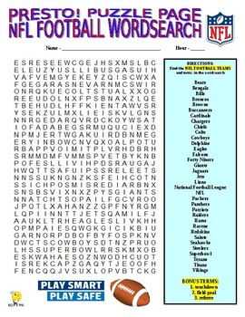 Preview of Sports: Football Teams Puzzle Page (Wordsearch / Criss-Cross / PE / Fun / Game)