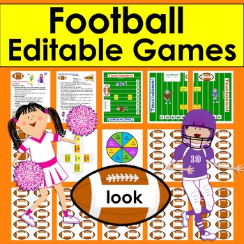 Preview of Football Theme Activities | Sight Word Games EDITABLE For ANY List