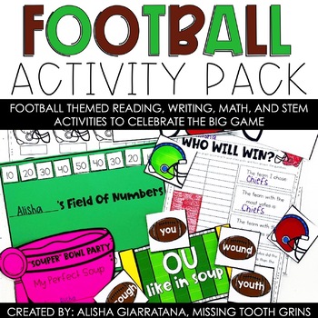 Preview of Football Math, Reading, Writing, STEM Activities and Worksheets Super Bowl 2024