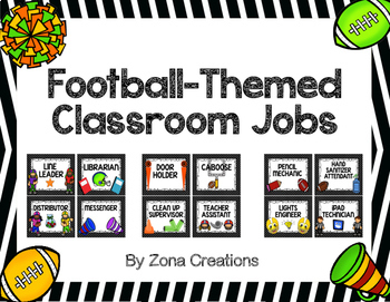 Preview of {EDITABLE} Football Theme Classroom Jobs Signs Chart