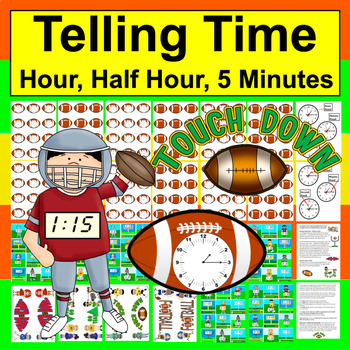 Preview of Telling Time Football Game 3 Levels Digital and Analog Clock Faces  Matching