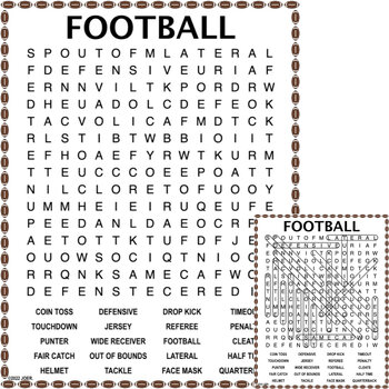 Football Word Search by Jennifer Olson Educational Resources | TPT