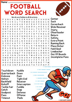 Football Word Search Puzzle Activity | Vocabulary Worksheet by Happy Kiddo