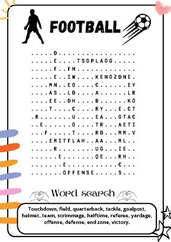 Football : Word search puzzle worksheet activity by Art with Mark