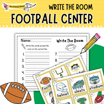 Preview of Football Write The Room Word Hunt Center | Super Bowl Handwriting K-2