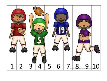 Preview of Football themed Number Sequence Puzzle 1-10 preschool educational game.  Daycare