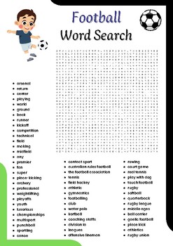 Football word search Puzzle worksheet activities for kids, Morning Work.