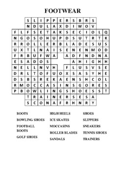Footwear themed Word Search Puzzle Worksheet by Dancing Donut | TPT