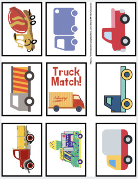 for those kids who love trucks truck match game free printable game