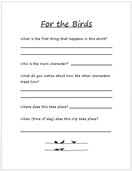 Preview of For the Birds Pixar Short Companion Worksheet