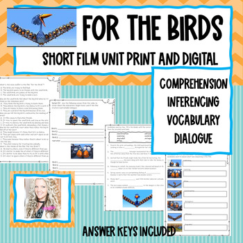 Preview of For the Birds Pixar Short Print and Digital Comprehension, Inferencing, Dialogue
