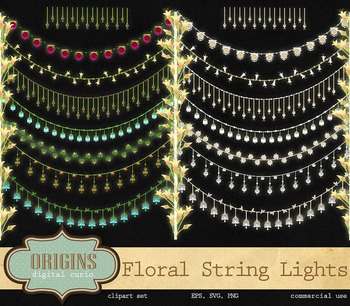Foral String Lights Clipart by Digital Curio | TPT