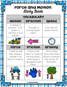 Force and Motion Study Guide by The Owl Teach | Teachers Pay Teachers