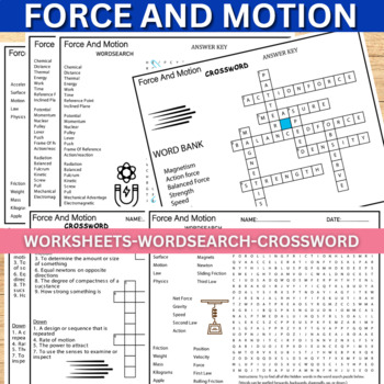 Preview of Force And Motion Worksheets Quiz,Wordsearch & Crossword