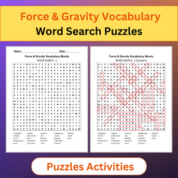 Preview of Force & Gravity Vocabulary Words | Word Search Puzzles Activities