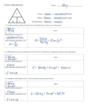 Force, Mass, and Acceleration Worksheet by Soltis's Science Shop