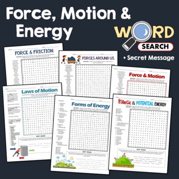 Preview of Force, Motion & Energy Word Search Puzzles Activity Vocabulary Worksheets Bundle