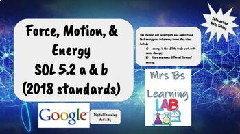 Preview of Force, Motion, & Energy SOL 5.2 (2018) Distance Learning Interactive NoteTaking