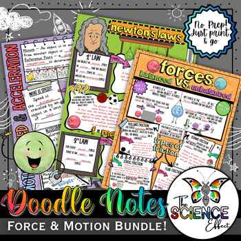 Preview of Force, Motion & Newton's Laws ~ Science Doodle Notes BUNDLE