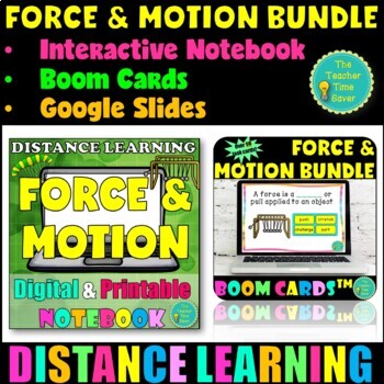 Preview of Force Motion Unit & Boom Cards Bundle | Physical Science Notebook