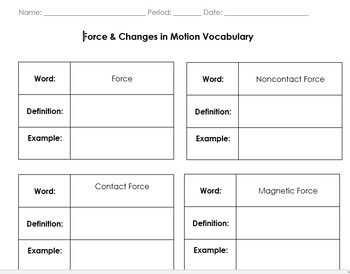 Preview of Force & Motion Vocabulary