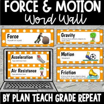 Preview of Force & Motion Vocabulary Word Wall - NC Essential Science Standards 5.P.1