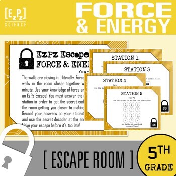 Preview of Force, Motion and Energy Escape Room Activity | 5th Grade Science Review Game