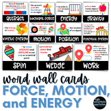 Force and Motion Science Vocabulary Word Wall Cards for 3r