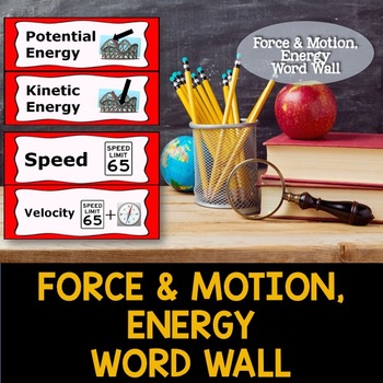 Preview of Force, Motion, and Energy Word Wall Cards - English & Spanish