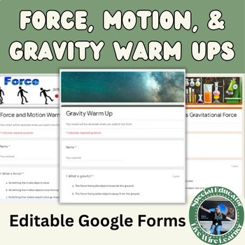 Preview of Force, Motion, and Gravity Warm Up Google Forms