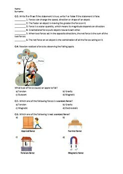 Force, Types of Force - Worksheet | Distance Learning by Science Worksheets