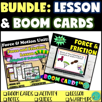 Preview of Force and Friction Lesson & Boom Cards Bundle | Physical Science Notebook