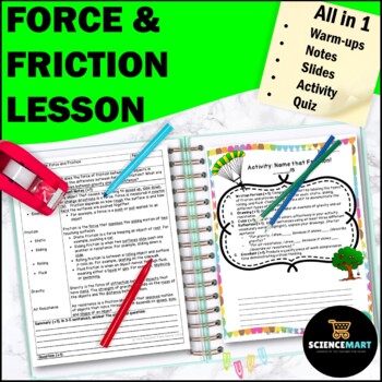 Preview of Force and Friction Notes, Slides and Activity Guided Reading Lesson