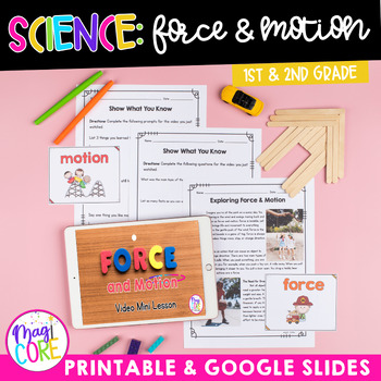 Preview of Force & Motion 1st & 2nd Grade Science Unit Worksheets, Experiments, Activities