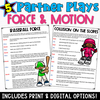 Preview of Force and Motion: 5 Science Partner Play Scripts with a Comprehension Worksheet