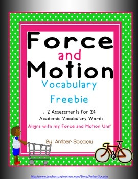 Preview of Force and Motion Academic Vocabulary Assessments Freebie