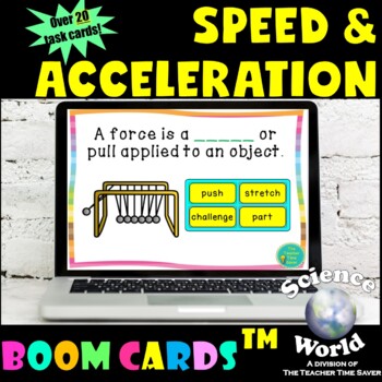 Preview of Force and Motion Boom Cards | Physical Science | Velocity, Acceleration, Speed