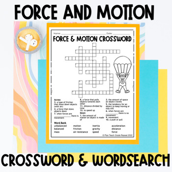 Preview of Force and Motion Crossword Word search NC Essential Science Standards 5.P.1