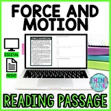 Force and Motion DIGITAL Reading Passage & Questions Self Grading