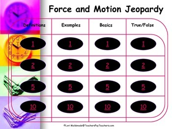 Preview of Force and Motion: Jeopardy Style Game