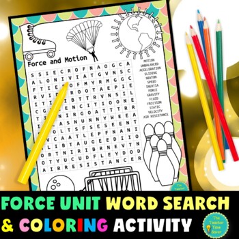 Preview of Laws of Motion Vocabulary Word Search Coloring Activity 