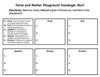 Preview of Force and Motion Playground Scavenger Hunt