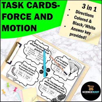 Preview of Force and Motion Printable Task Cards | Physical Science Unit